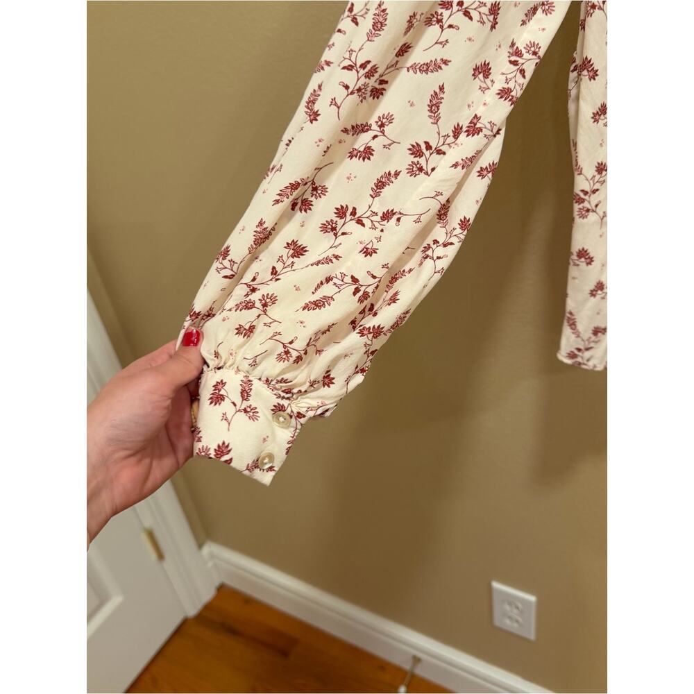 Frame Silk Blend Cream Blouse with Rust Floral Print Oversized Small - Picture 14 of 16